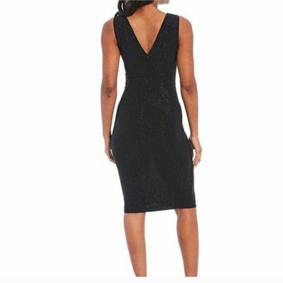 Calvin Klein Glitter Knit Sheath V Neck Black Midi Dress 6 NWT - Picture 2 of 14